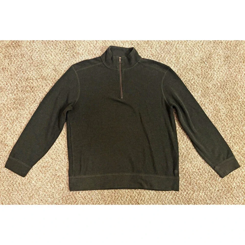Banana Republic Men L Gray 1/4 Zip Mock Neck Cotton Knit Pullover Sweater Solid